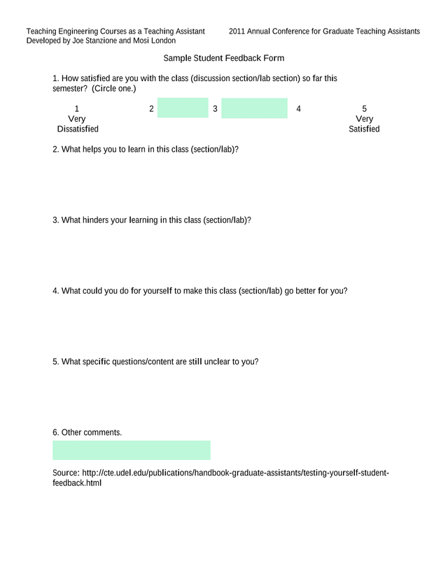 Sample Student Feedback Form screenshot