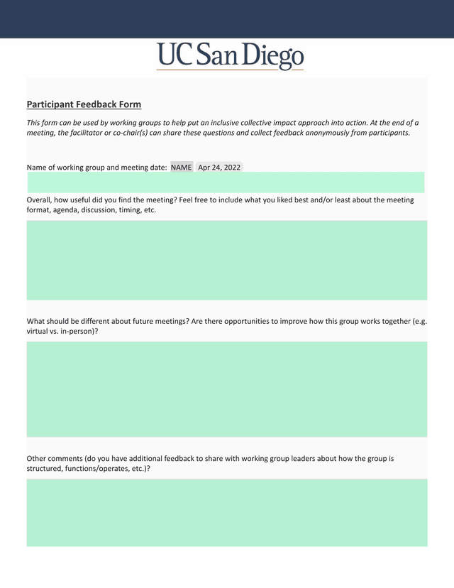 Participant Feedback Form screenshot