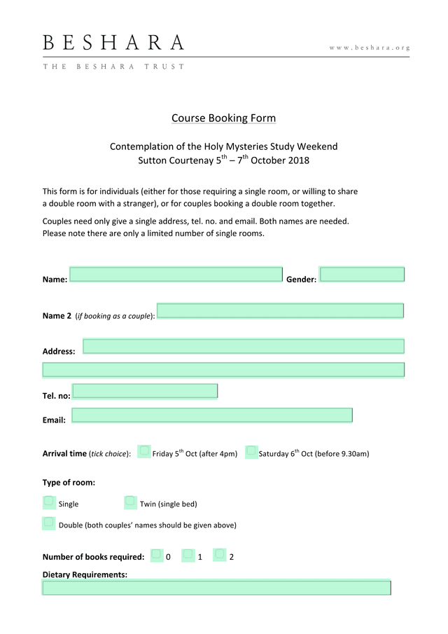 Course Booking Form screenshot