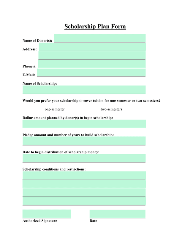 Scholarship Plan Form screenshot