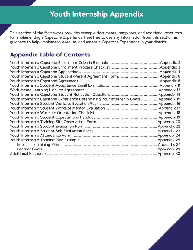 Youth Internship Capstone Enrollment Criteria Example screenshot