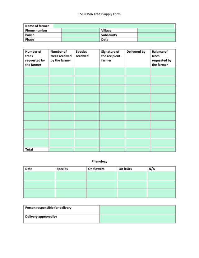 ESFROMA Trees Supply Form screenshot