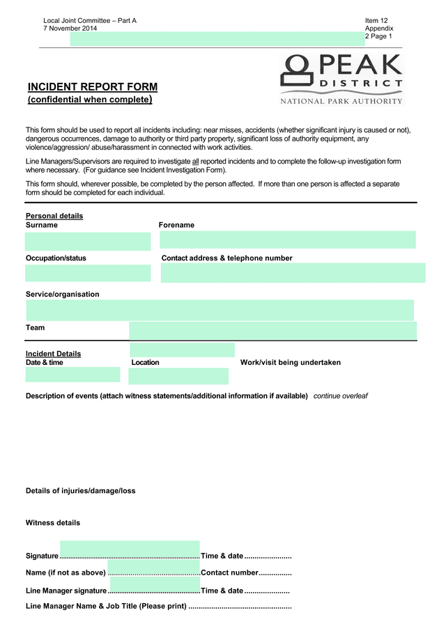 Incident Report Form screenshot