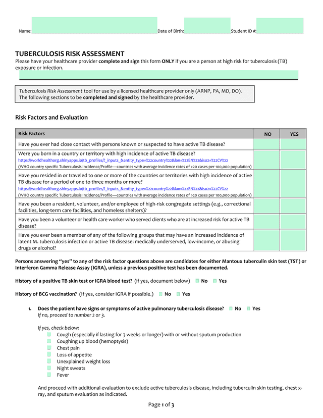 Tuberculosis Risk Assessment screenshot
