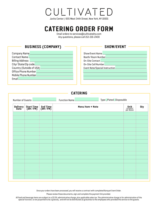 Catering Order Form screenshot