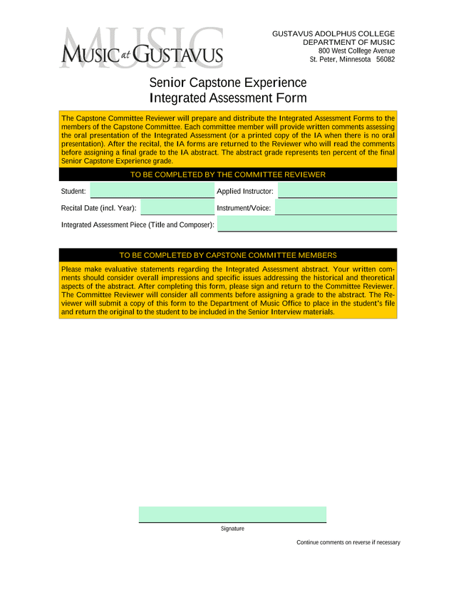 Senior Capstone Experience Integrated Assessment Form screenshot