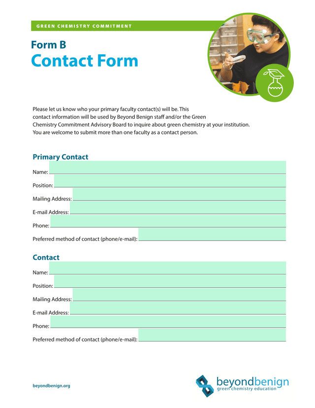 Green Chemistry Commitment Form B Contact Form screenshot