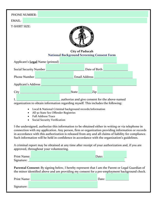 National Background Screening Consent Form screenshot
