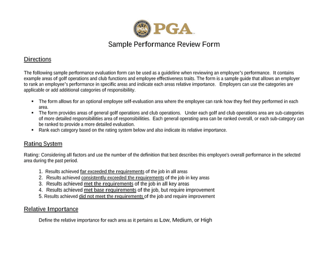 Sample Performance Review Form screenshot
