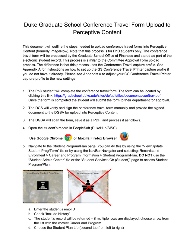 Duke Graduate School Conference Travel Form Upload To Perceptive Content screenshot