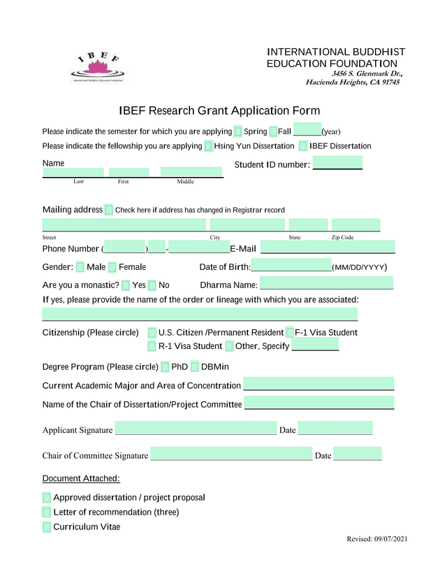 IBEF Research Grant Application Form screenshot