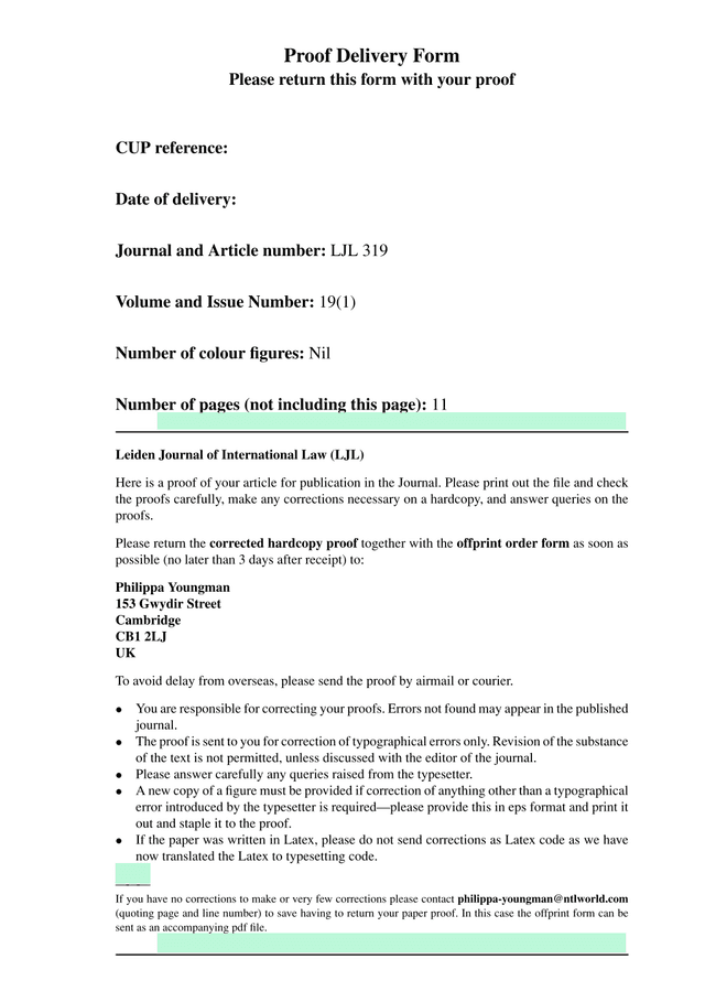 Proof Delivery Form screenshot