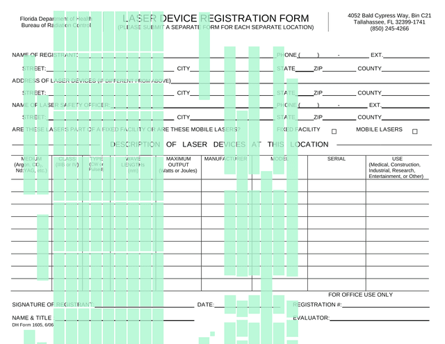 LASER DEVICE REGISTRATION FORM screenshot