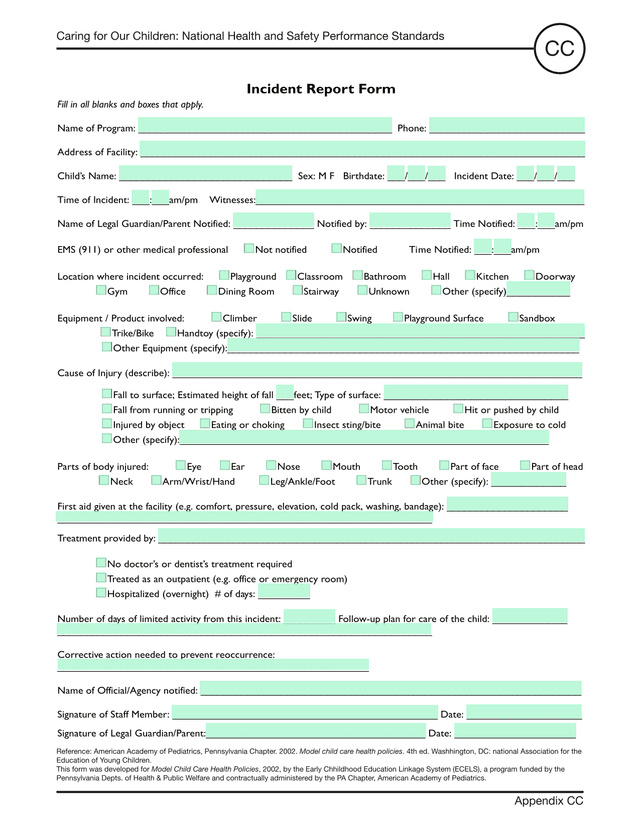 Incident Report Form screenshot