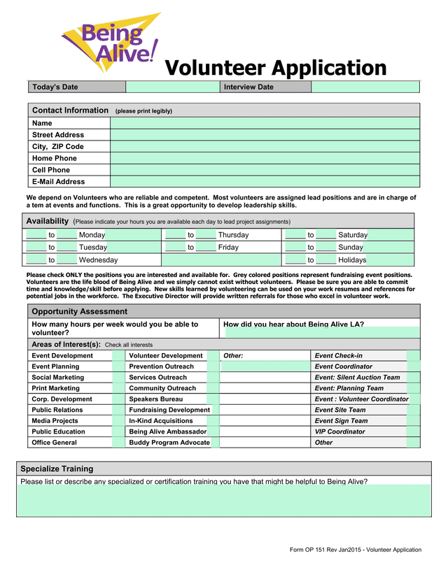 Volunteer Application screenshot