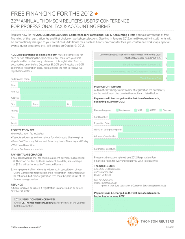 FREE FINANCING FOR 2012 32ND ANNUAL THOMSON REUTERS USERS CONFERENCE screenshot