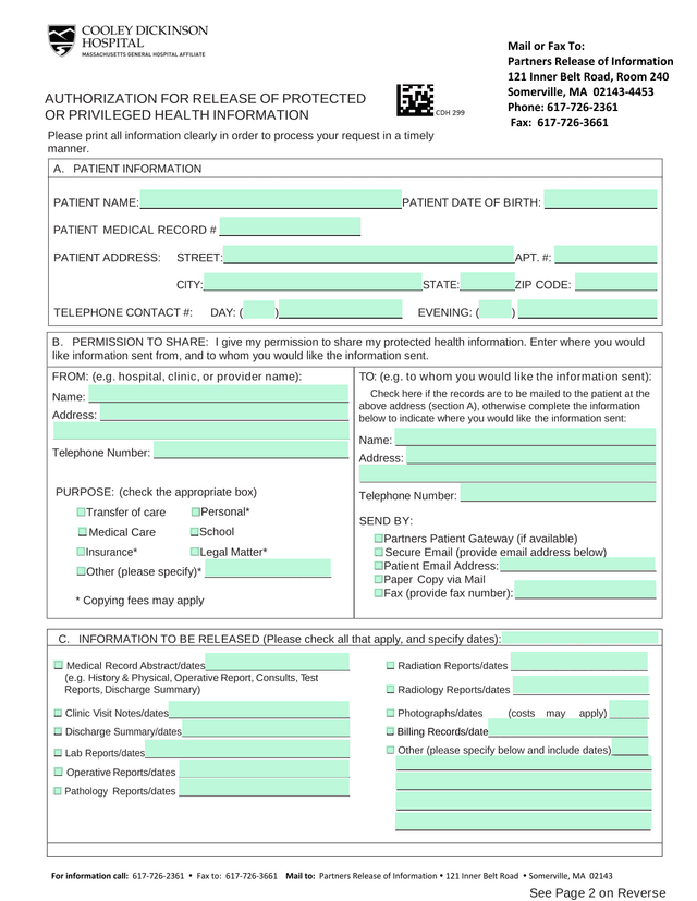 AUTHORIZATION FOR RELEASE OF PROTECTED OR PRIVILEGED HEALTH INFORMATION screenshot