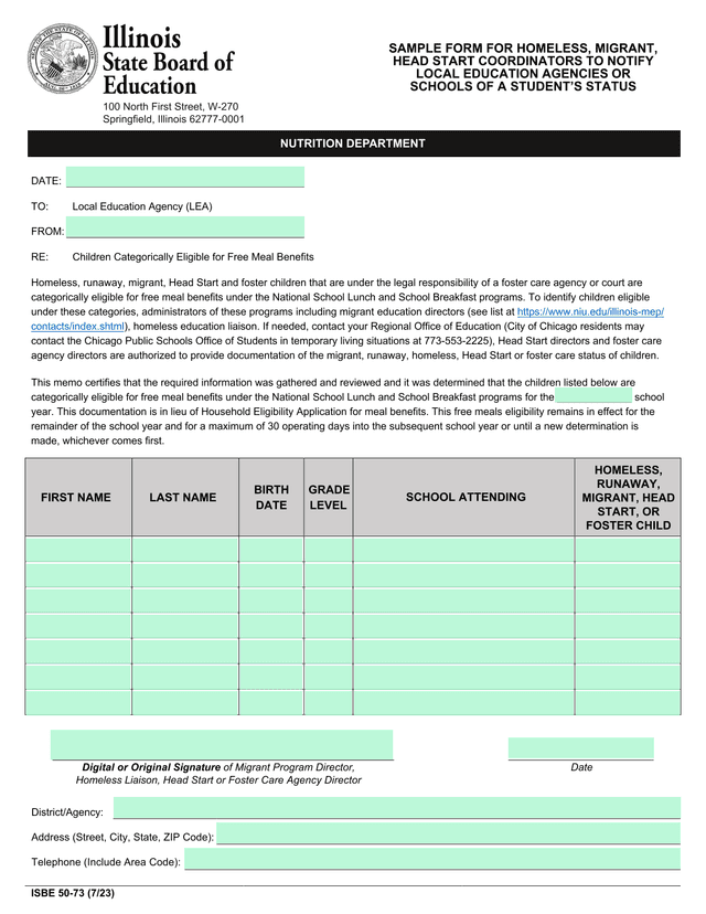 Sample Form For Homeless, Migrant, Head Start Coordinators To Notify Local Education Agencies Or Sch screenshot