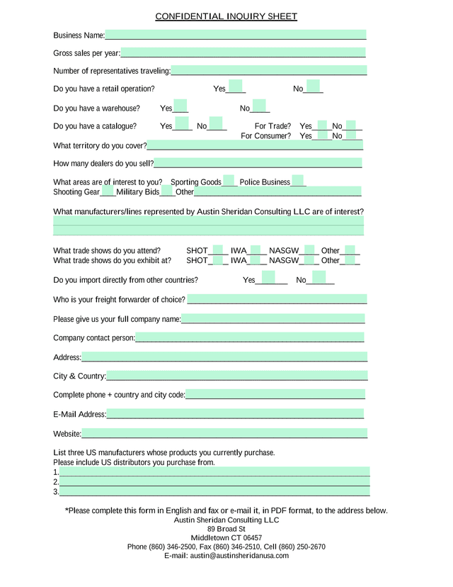 Confidential Inquiry Sheet screenshot