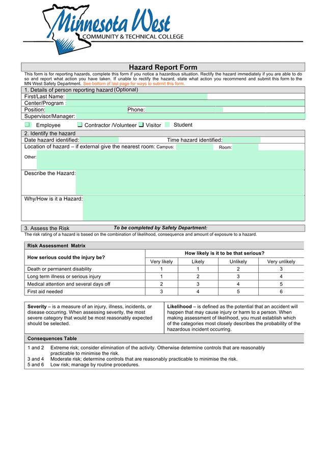 Hazard Report Form screenshot