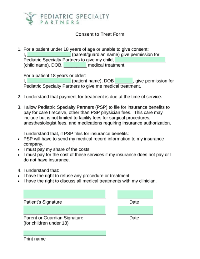 Consent To Treat Form screenshot