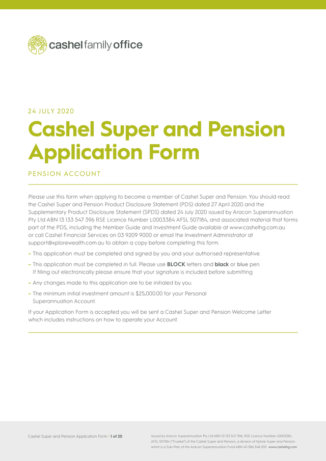 Cashel Super And Pension Application Form screenshot