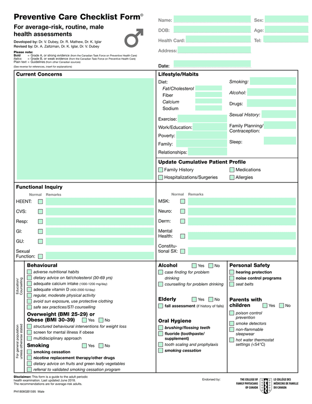 Preventive Care Checklist Form screenshot