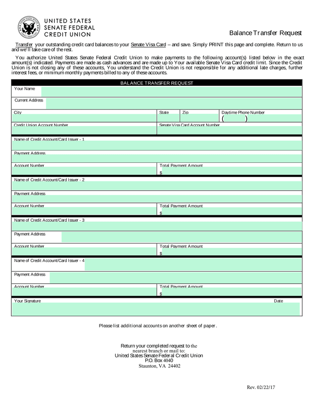 Balance Transfer Request screenshot