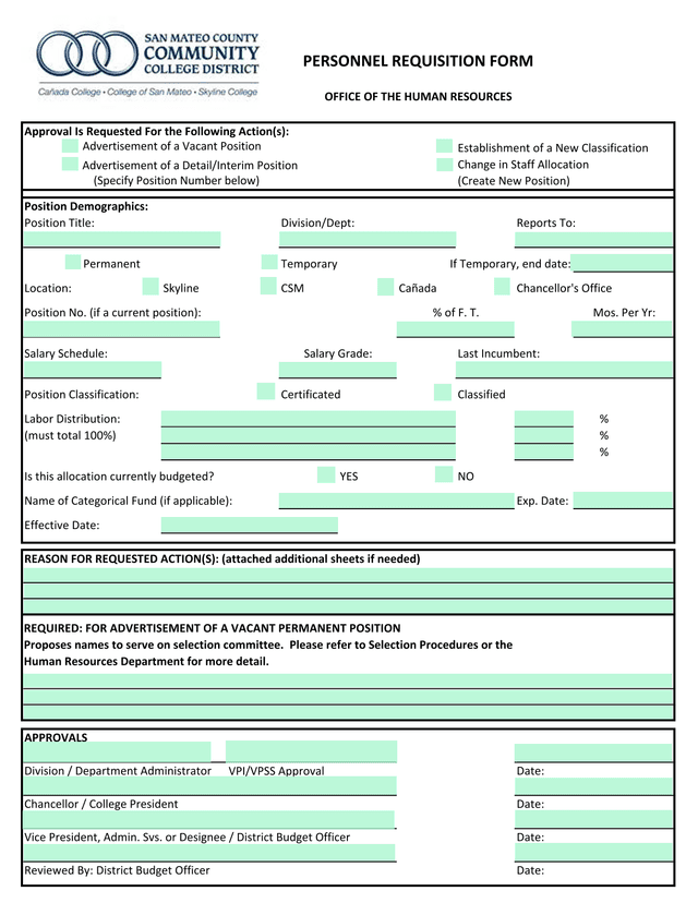 PERSONNEL REQUISITION FORM screenshot