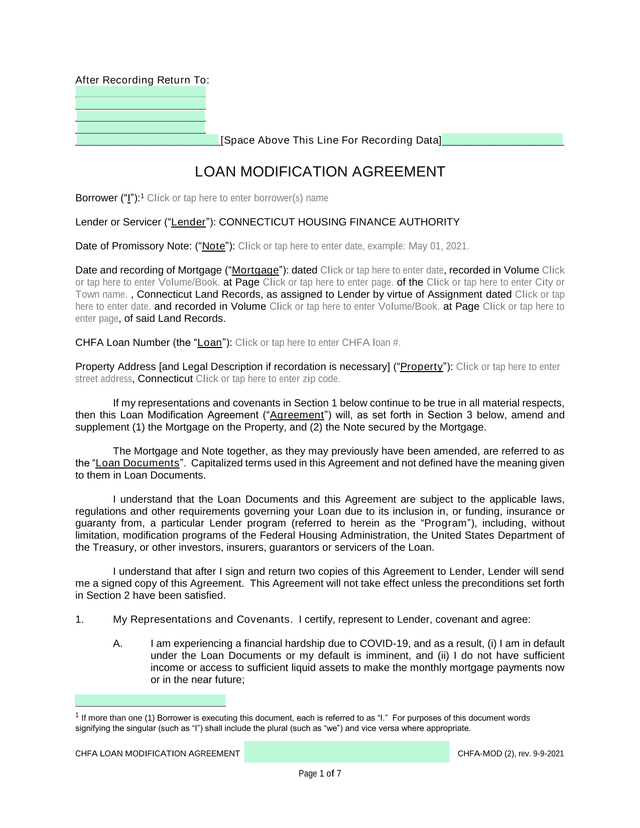 CHFA LOAN MODIFICATION AGREEMENT screenshot