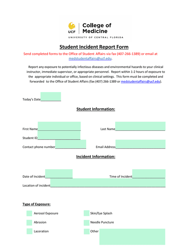 Student Incident Report Form screenshot