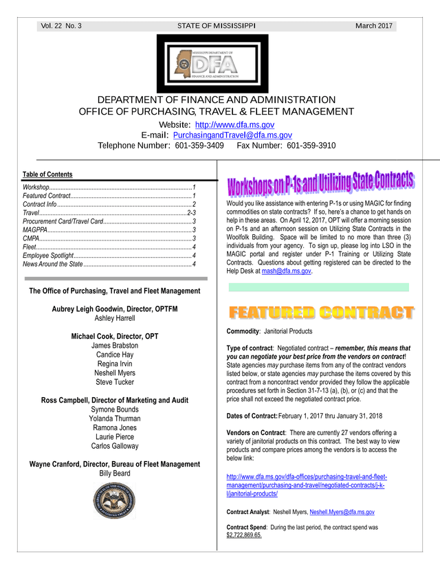 State Of Mississippi Department Of Finance And Administration Newsletter screenshot