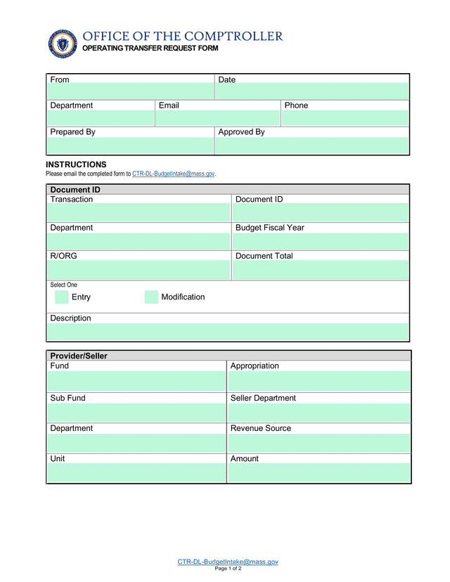 OPERATING TRANSFER REQUEST FORM screenshot