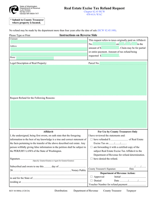 Real Estate Excise Tax Refund Request screenshot