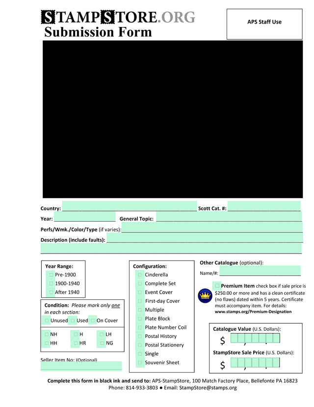 APS StampStore Submission Form screenshot