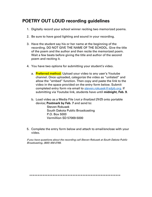 POETRY OUT LOUD Recording Guidelines screenshot