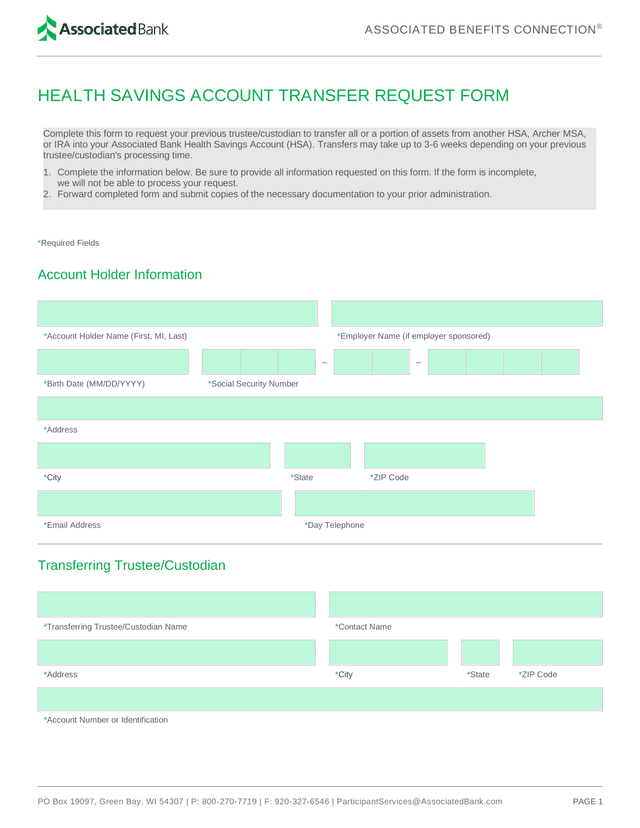Health Savings Account Transfer Request Form screenshot
