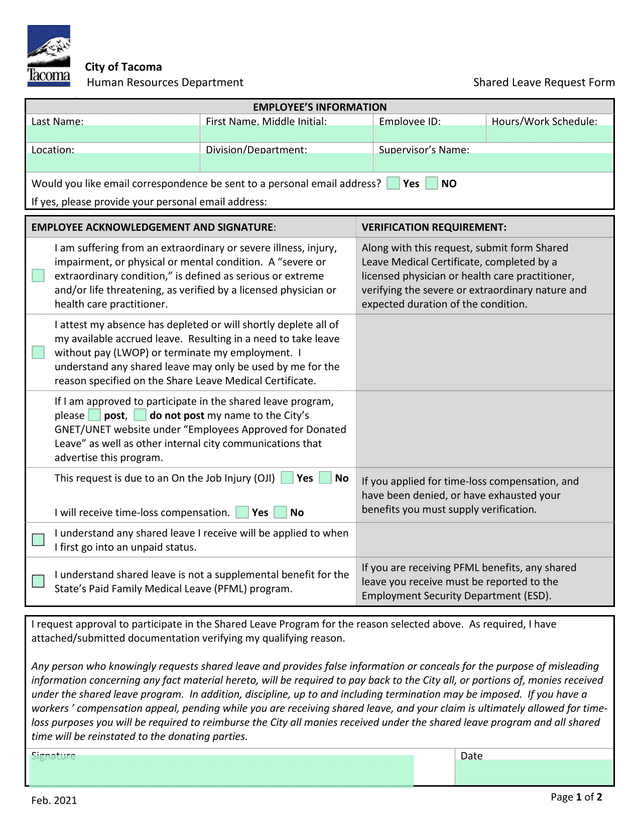 Shared Leave Request Form screenshot
