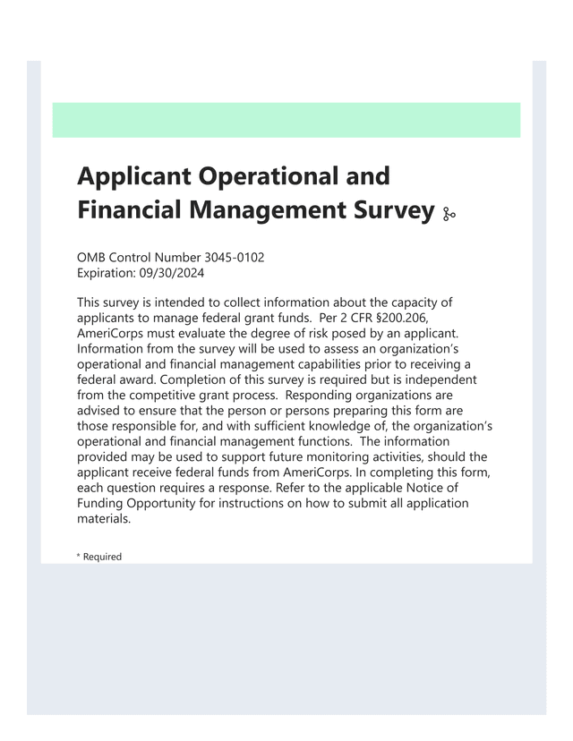 Applicant Operational And Financial Management Survey screenshot