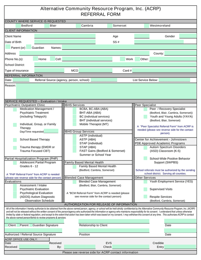 BCM Referral Form screenshot