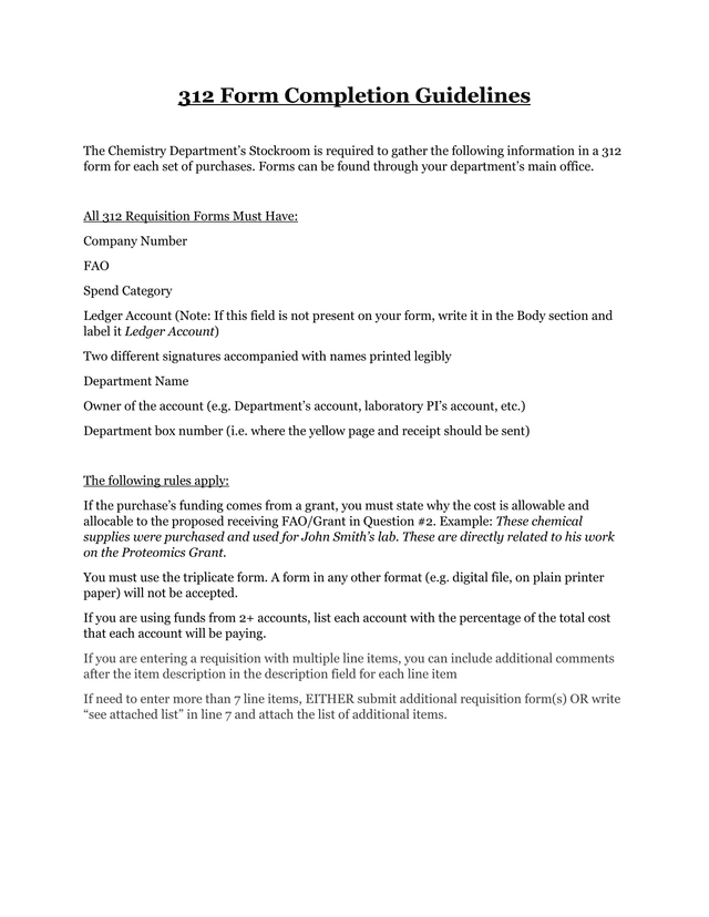 312 Form Completion Guidelines screenshot