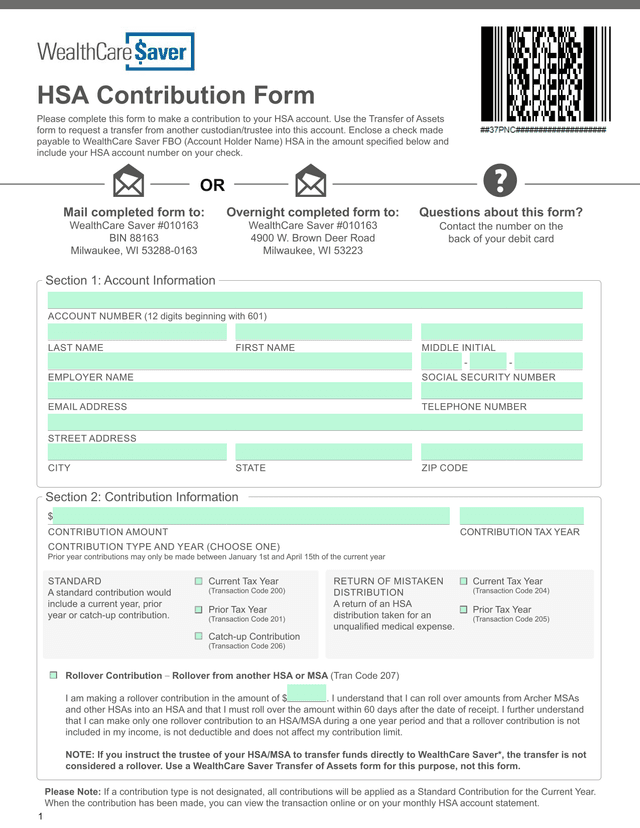 HSA Contribution Form screenshot