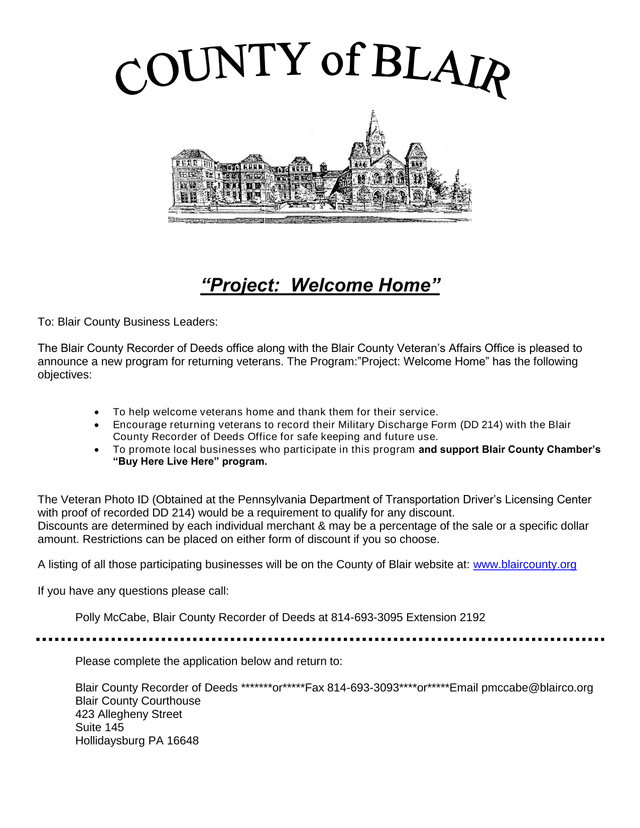 Project Welcome Home Registration Form screenshot