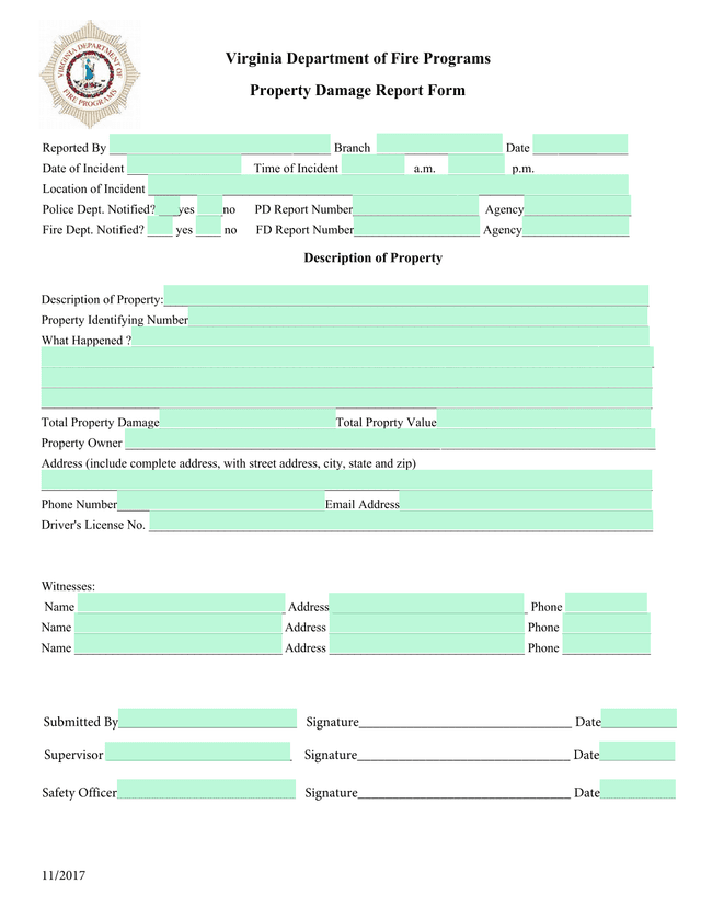 Property Damage Report Form screenshot