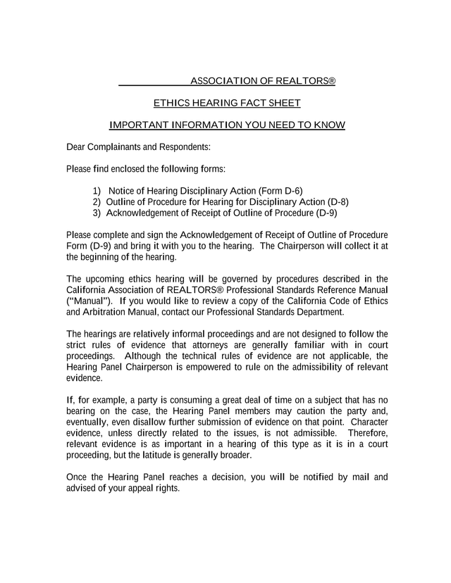 Ethics Hearing Fact Sheet screenshot