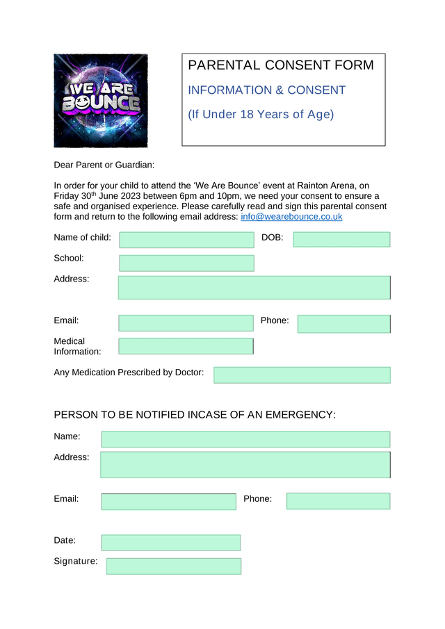 Parental Consent Form screenshot