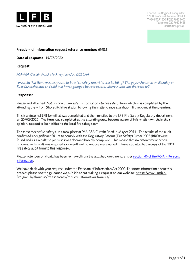 Freedom Of Information Request   Fire Safety Information screenshot