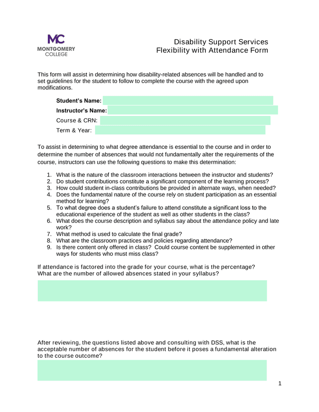 Flexibility With Attendance Form screenshot