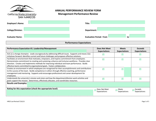 Annual Performance Review Form screenshot