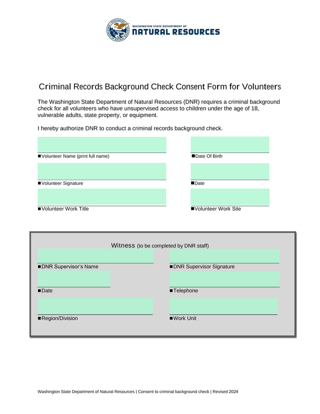 Criminal Records Background Check Consent Form For Volunteers screenshot